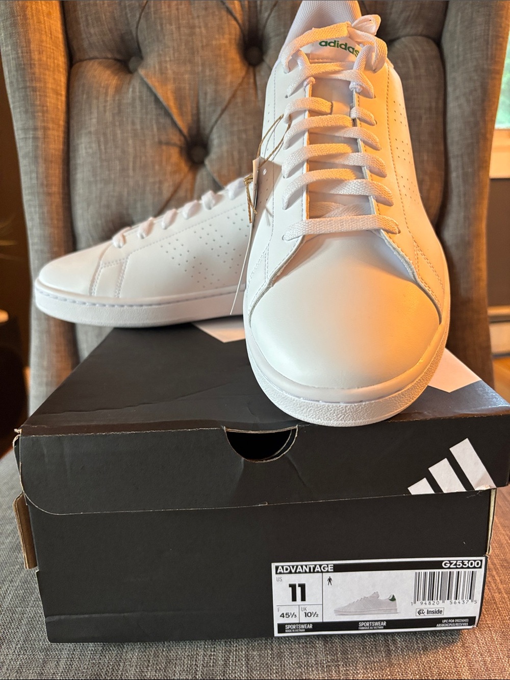 adidas White Men’s Tennis-Style Leather Sneakers